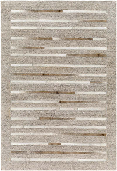 Light Gray Hand Crafted 60% Viscose, 40% Hair On Hide Modern Rectangle Handmade rug, Indoor use only, no fringe, non-washable.