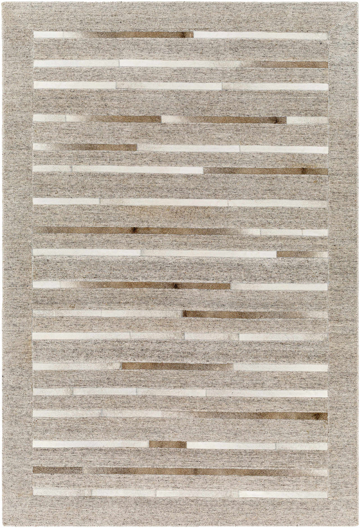 Light Gray Hand Crafted 60% Viscose, 40% Hair On Hide Modern Rectangle Handmade rug, Indoor use only, no fringe, non-washable.