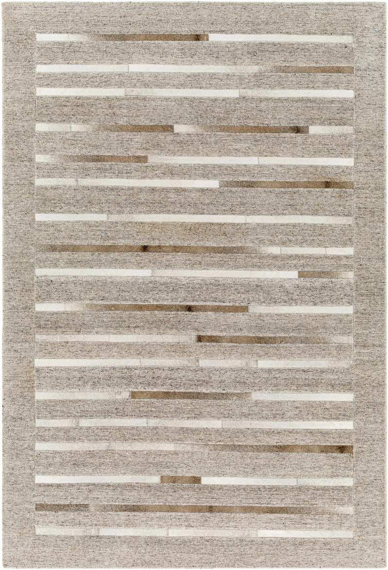 Light Gray Hand Crafted 60% Viscose, 40% Hair On Hide Modern Rectangle Handmade rug, Indoor use only, no fringe, non-washable.