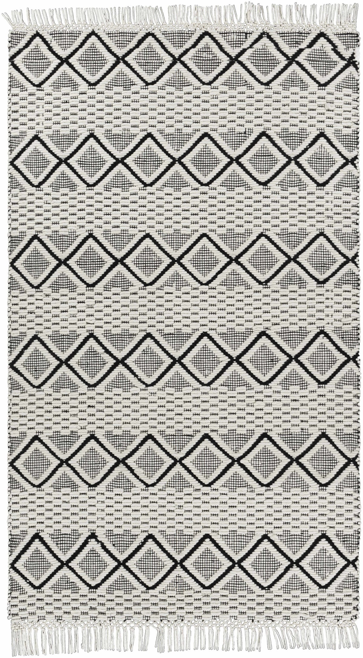 Black Hand Woven 100% NZ Wool Global Rectangle Handmade rug, Indoor use only, has fringe, non-washable. runner also available