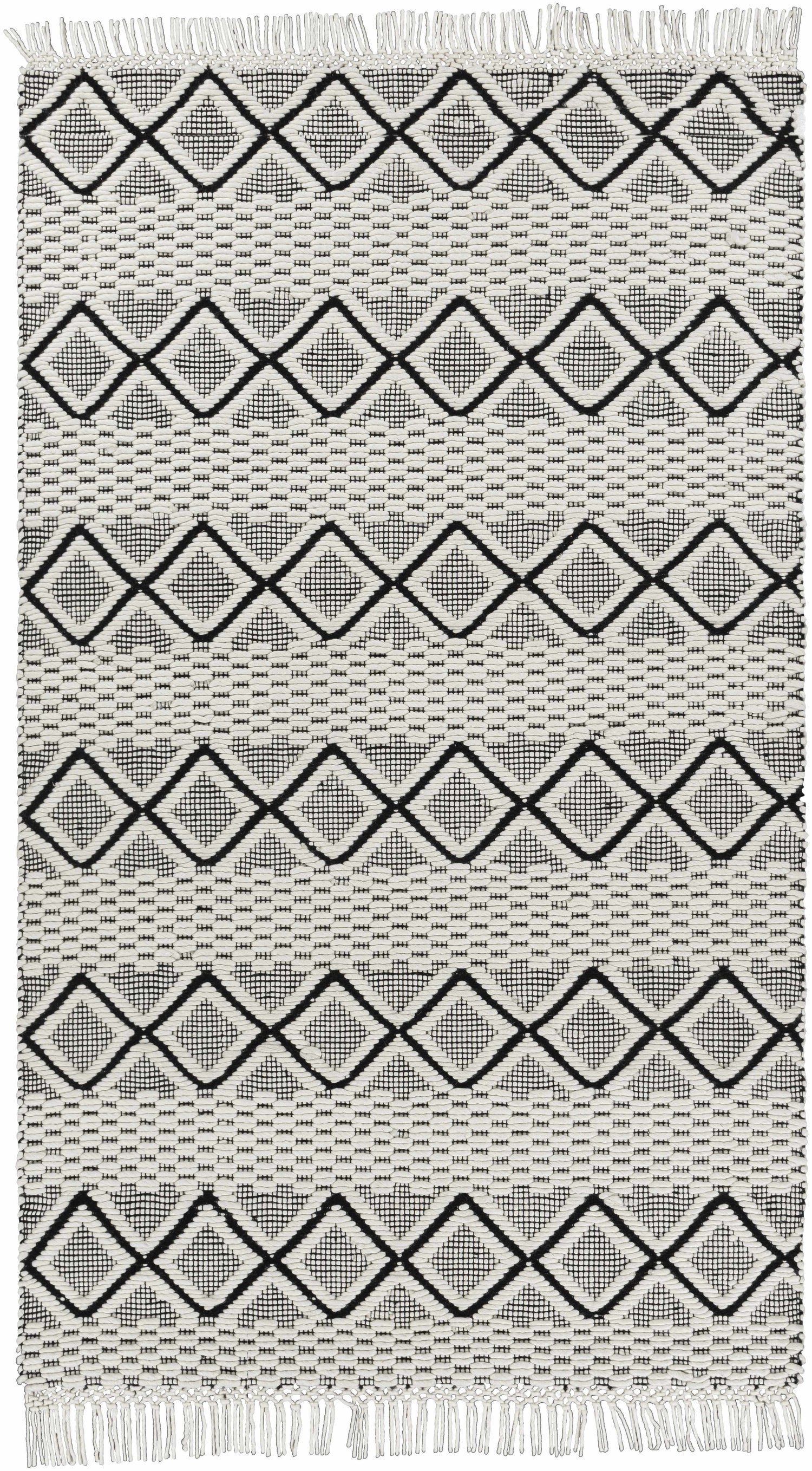 Black Hand Woven 100% NZ Wool Global Rectangle Handmade rug, Indoor use only, has fringe, non-washable. runner also available