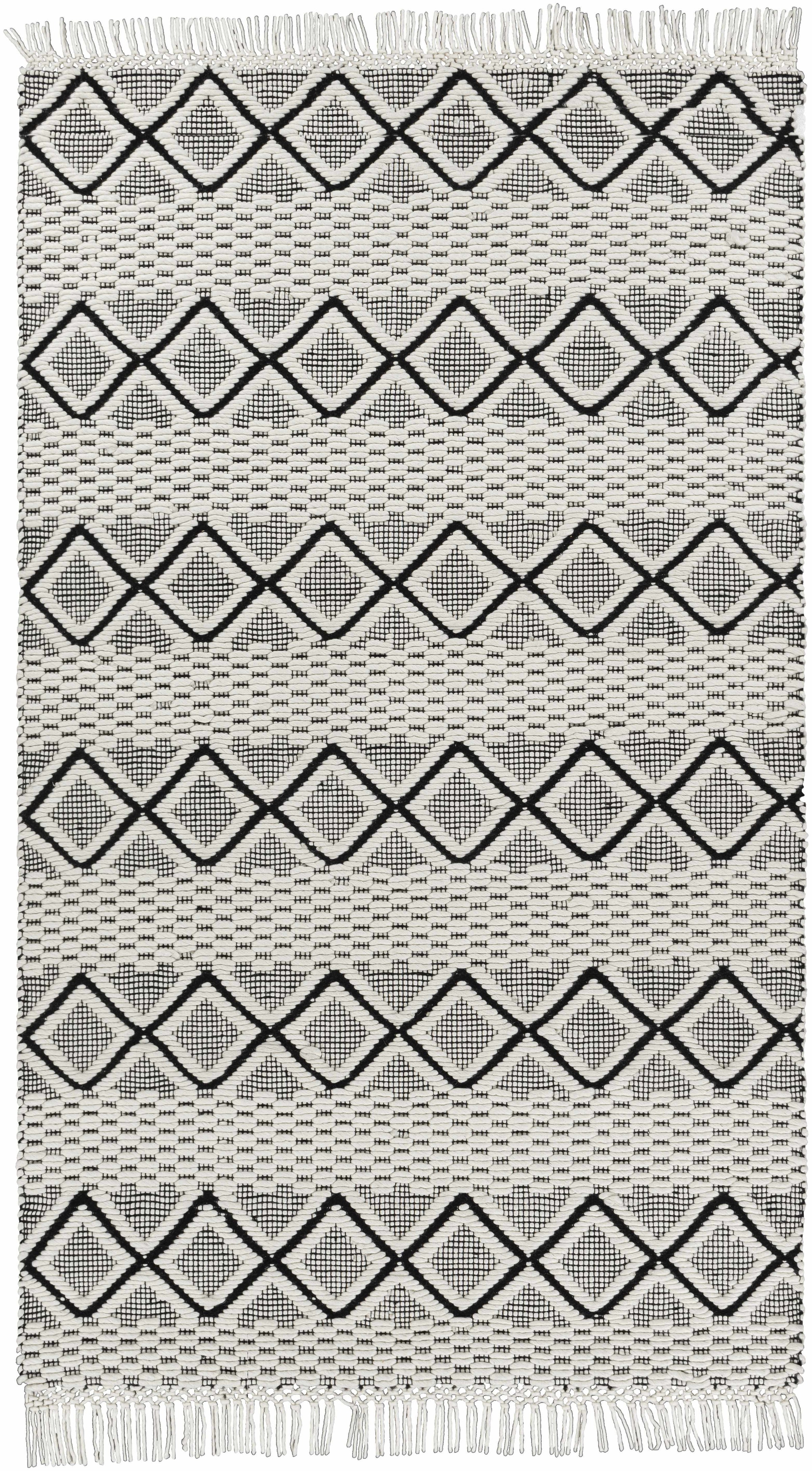Black Hand Woven 100% NZ Wool Global Rectangle Handmade rug, Indoor use only, has fringe, non-washable. runner also available