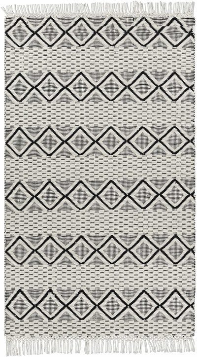 Black Hand Woven 100% NZ Wool Global Rectangle Handmade rug, Indoor use only, has fringe, non-washable. runner also available
