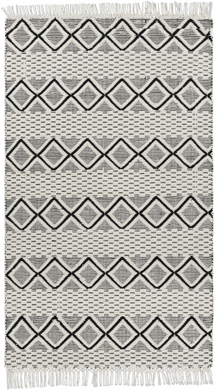 Black Hand Woven 100% NZ Wool Global Rectangle Handmade rug, Indoor use only, has fringe, non-washable. runner also available