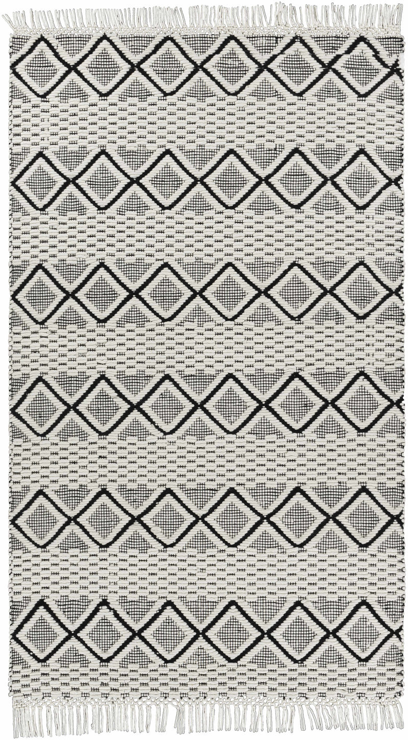 Black Hand Woven 100% NZ Wool Global Rectangle Handmade rug, Indoor use only, has fringe, non-washable. runner also available
