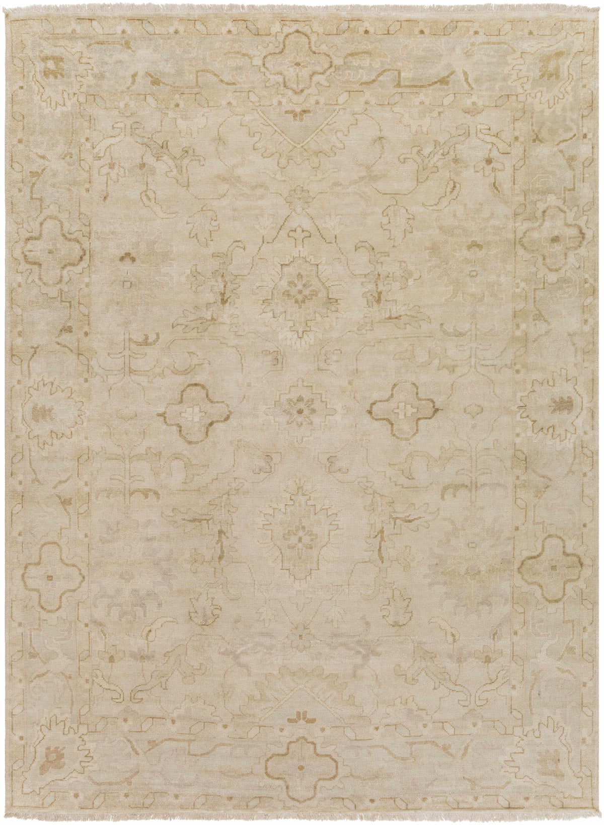 Light Beige Hand Knotted 100% NZ Wool Traditional Rectangle Handmade rug, Indoor use only, has fringe, non-washable.
