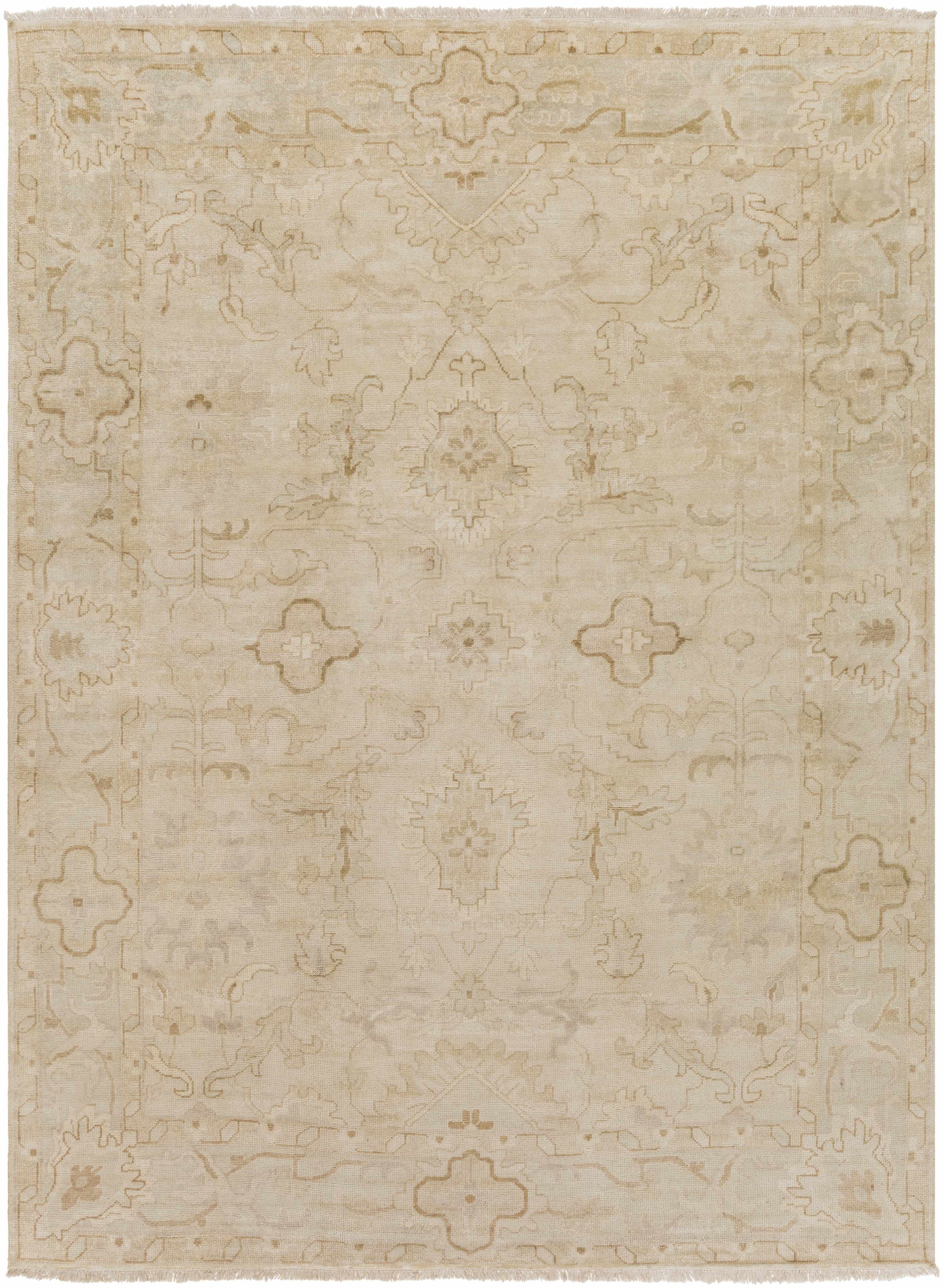 Light Beige Hand Knotted 100% NZ Wool Traditional Rectangle Handmade rug, Indoor use only, has fringe, non-washable.