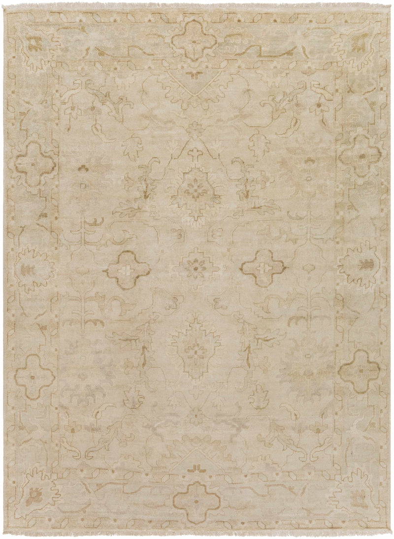 Light Beige Hand Knotted 100% NZ Wool Traditional Rectangle Handmade rug, Indoor use only, has fringe, non-washable.