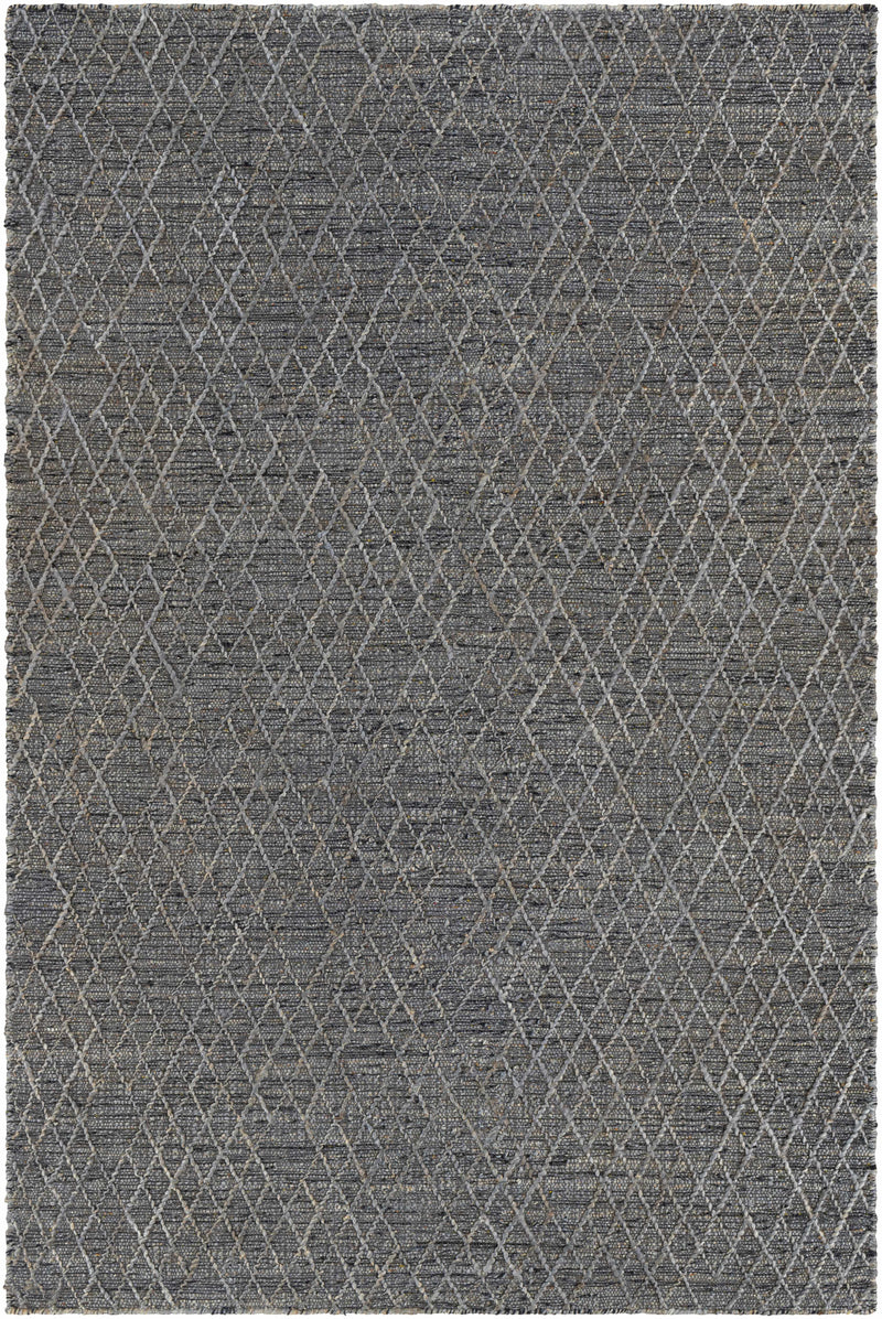Black Hand Woven 60% Jute, 40% Wool Global Rectangle Handmade rug, Indoor use only, no fringe, non-washable.