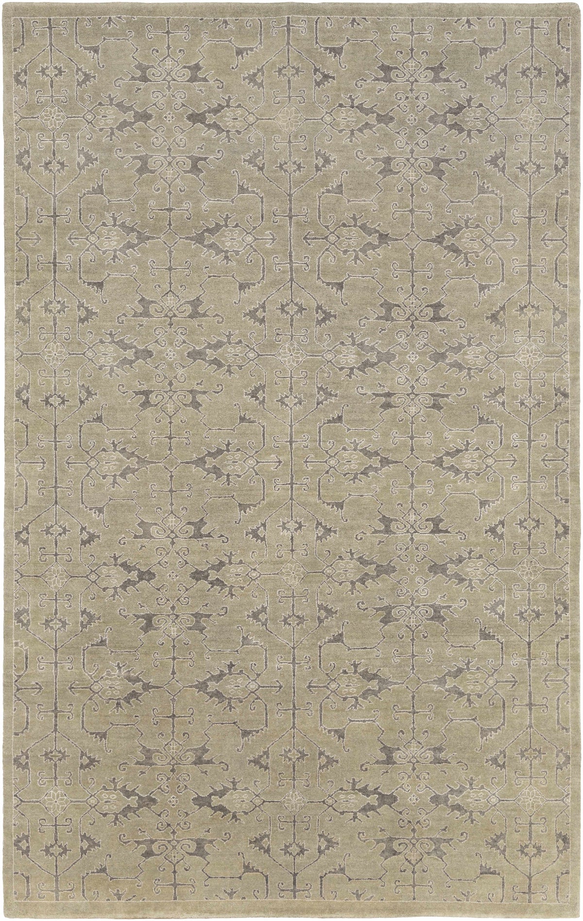 Dusty Sage Hand Knotted 80% Wool, 20% Viscose Traditional Rectangle Handmade rug, Indoor use only, no fringe, non-washable.