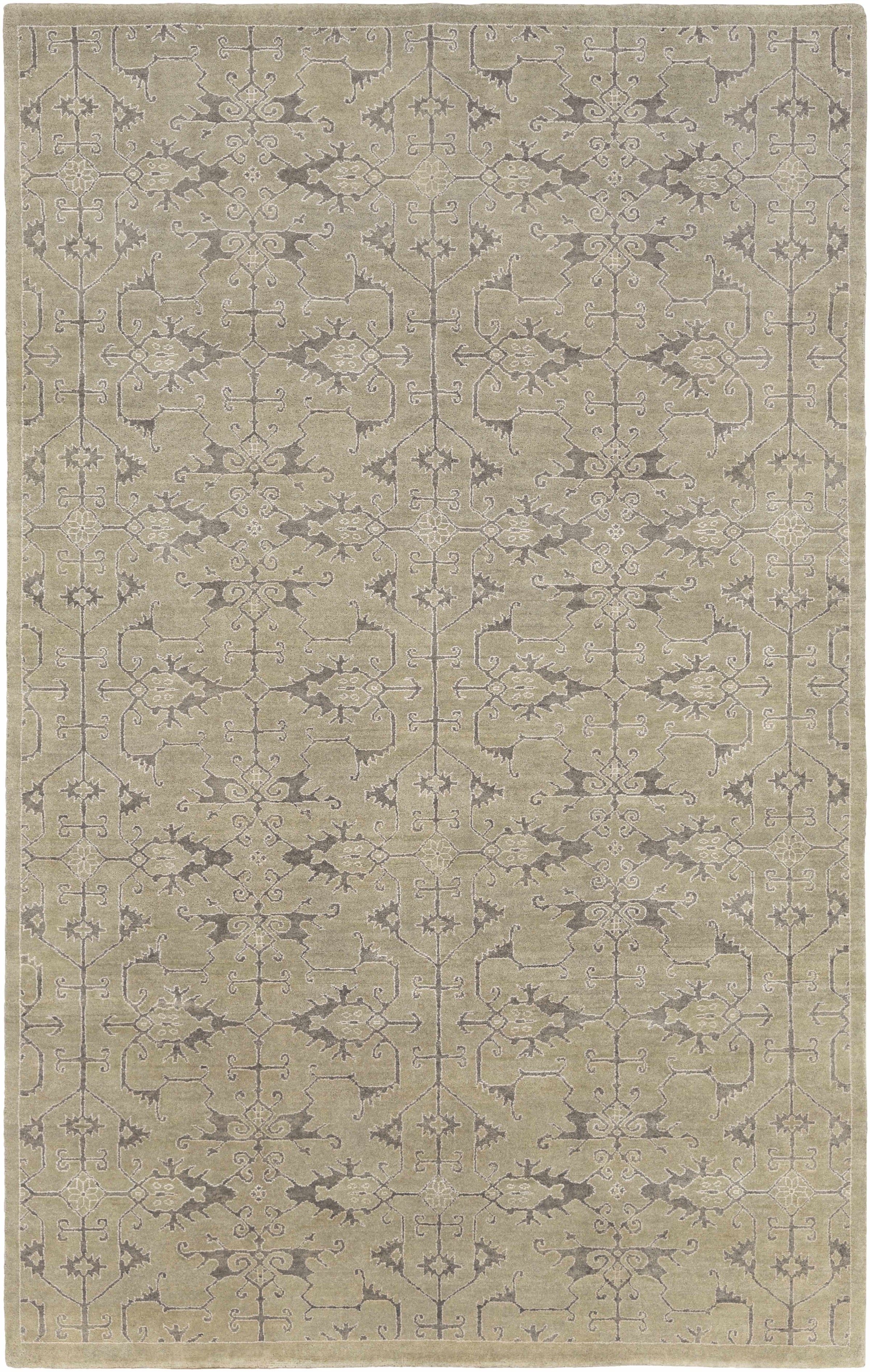 Dusty Sage Hand Knotted 80% Wool, 20% Viscose Traditional Rectangle Handmade rug, Indoor use only, no fringe, non-washable.