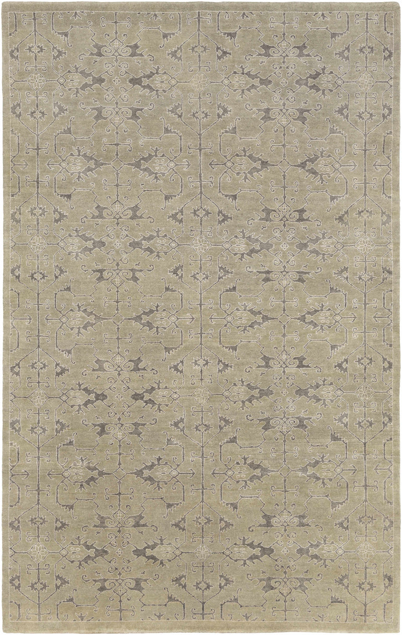 Dusty Sage Hand Knotted 80% Wool, 20% Viscose Traditional Rectangle Handmade rug, Indoor use only, no fringe, non-washable.