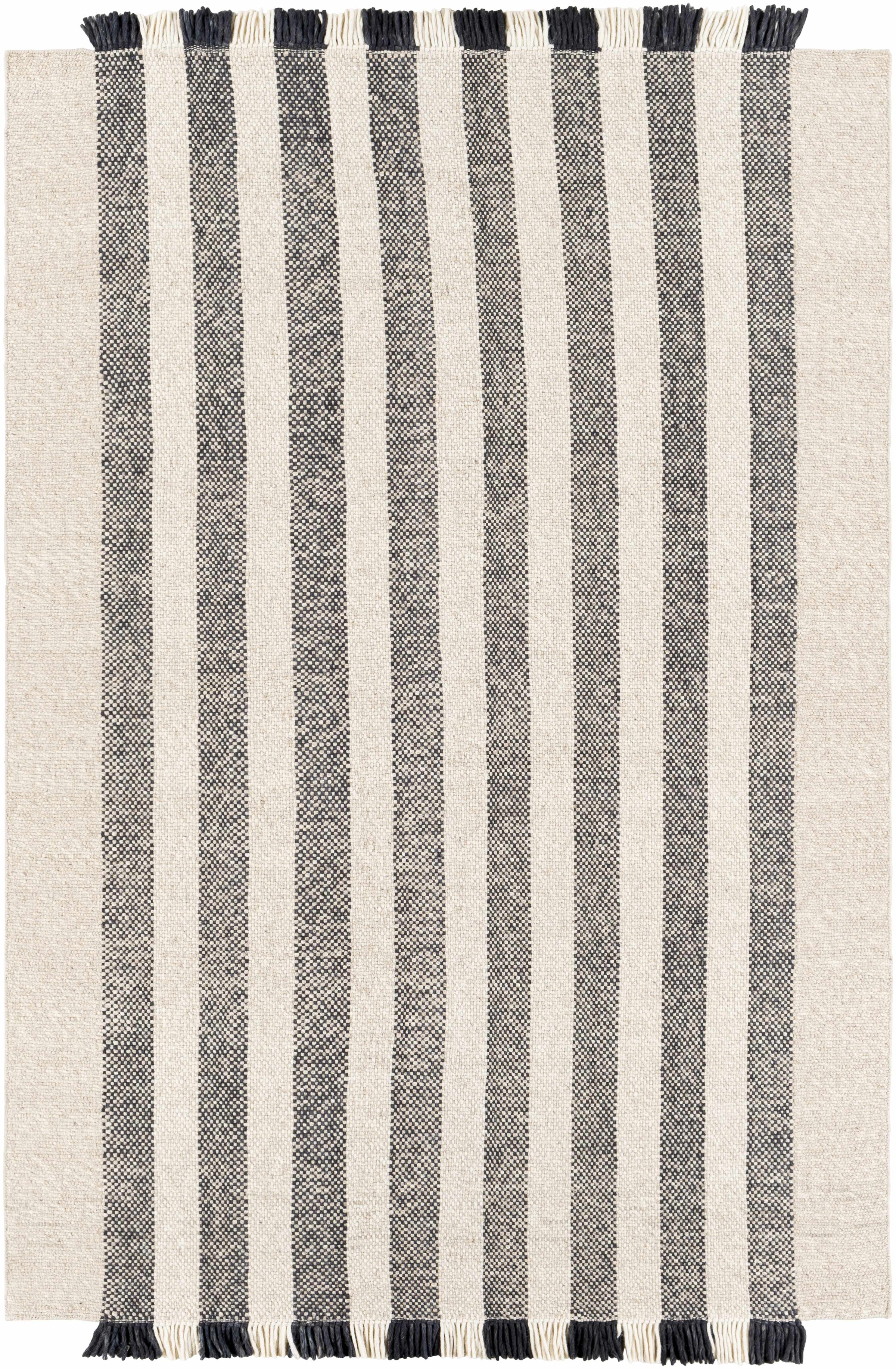 Black Hand Woven 100% Wool Modern Rectangle Handmade rug, Indoor use only, has fringe, non-washable. runner also available