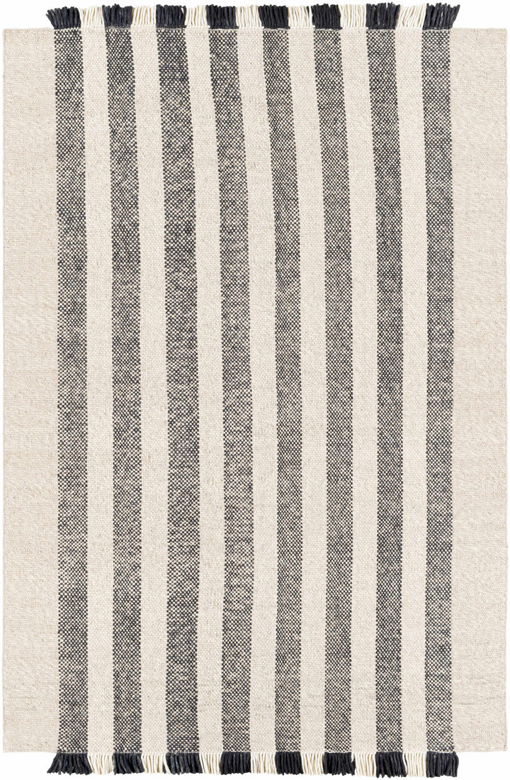 Black Hand Woven 100% Wool Modern Rectangle Handmade rug, Indoor use only, has fringe, non-washable. runner also available