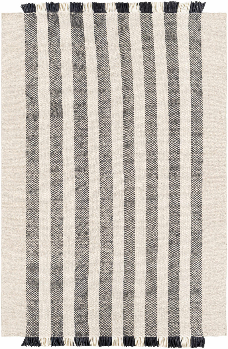 Black Hand Woven 100% Wool Modern Rectangle Handmade rug, Indoor use only, has fringe, non-washable. runner also available