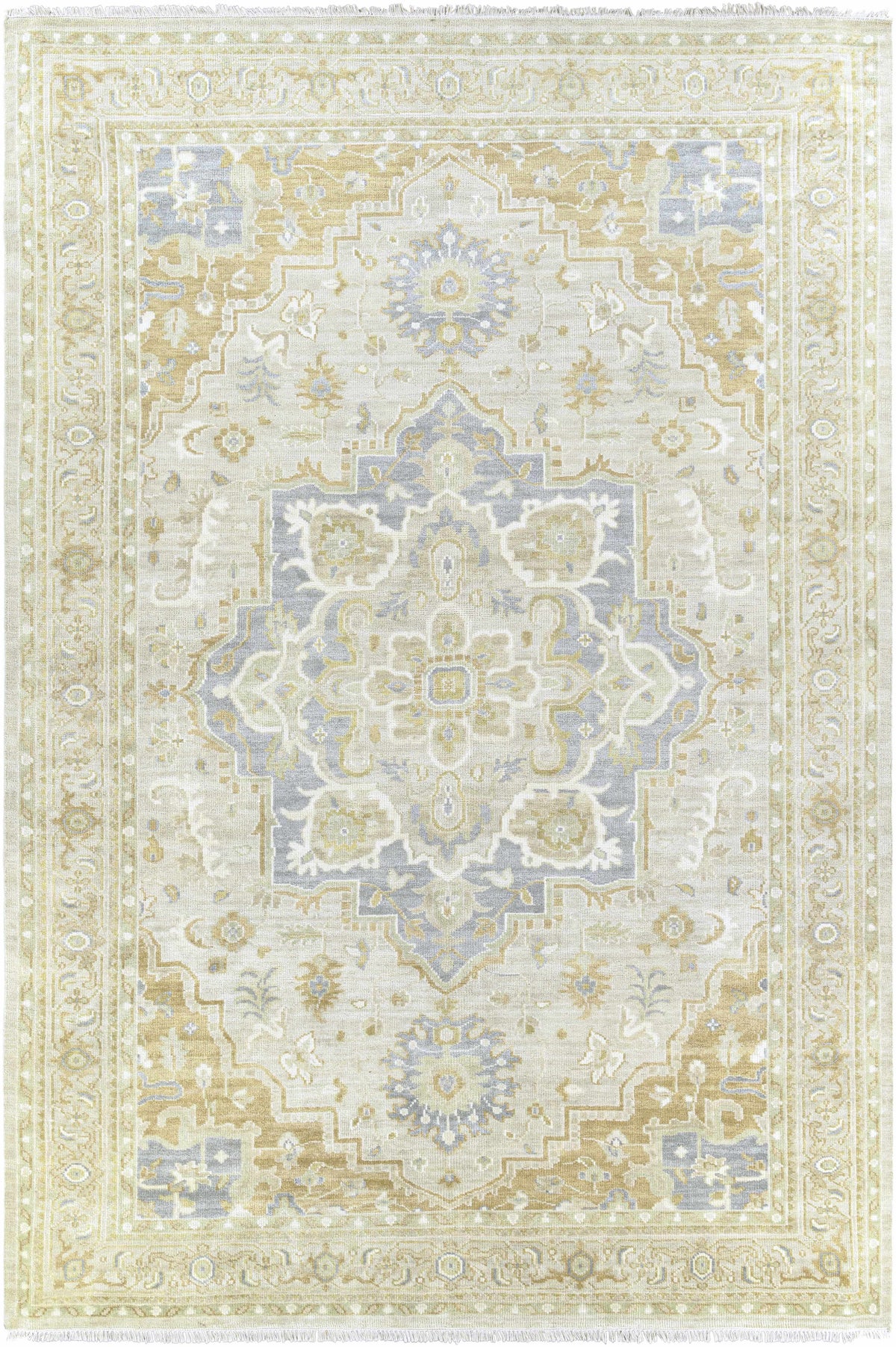 Light Sage Hand Knotted 100% Wool Traditional Rectangle Handmade rug, Indoor use only, has fringe, non-washable.