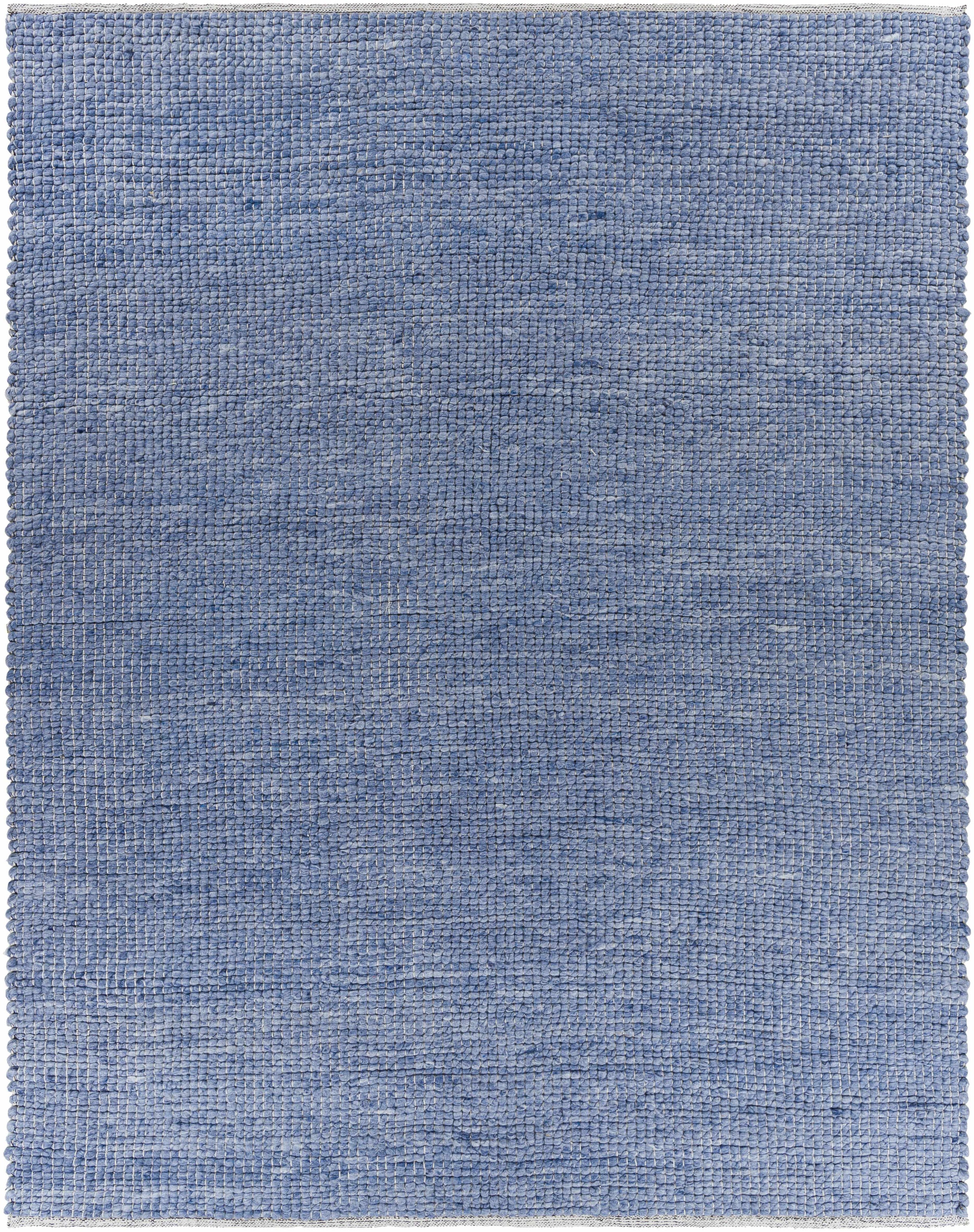 Pale Blue Hand Woven 20% Cotton, 20% Polyester, 60% Wool Modern Rectangle Handmade rug, Indoor use only, no fringe, non-washable.