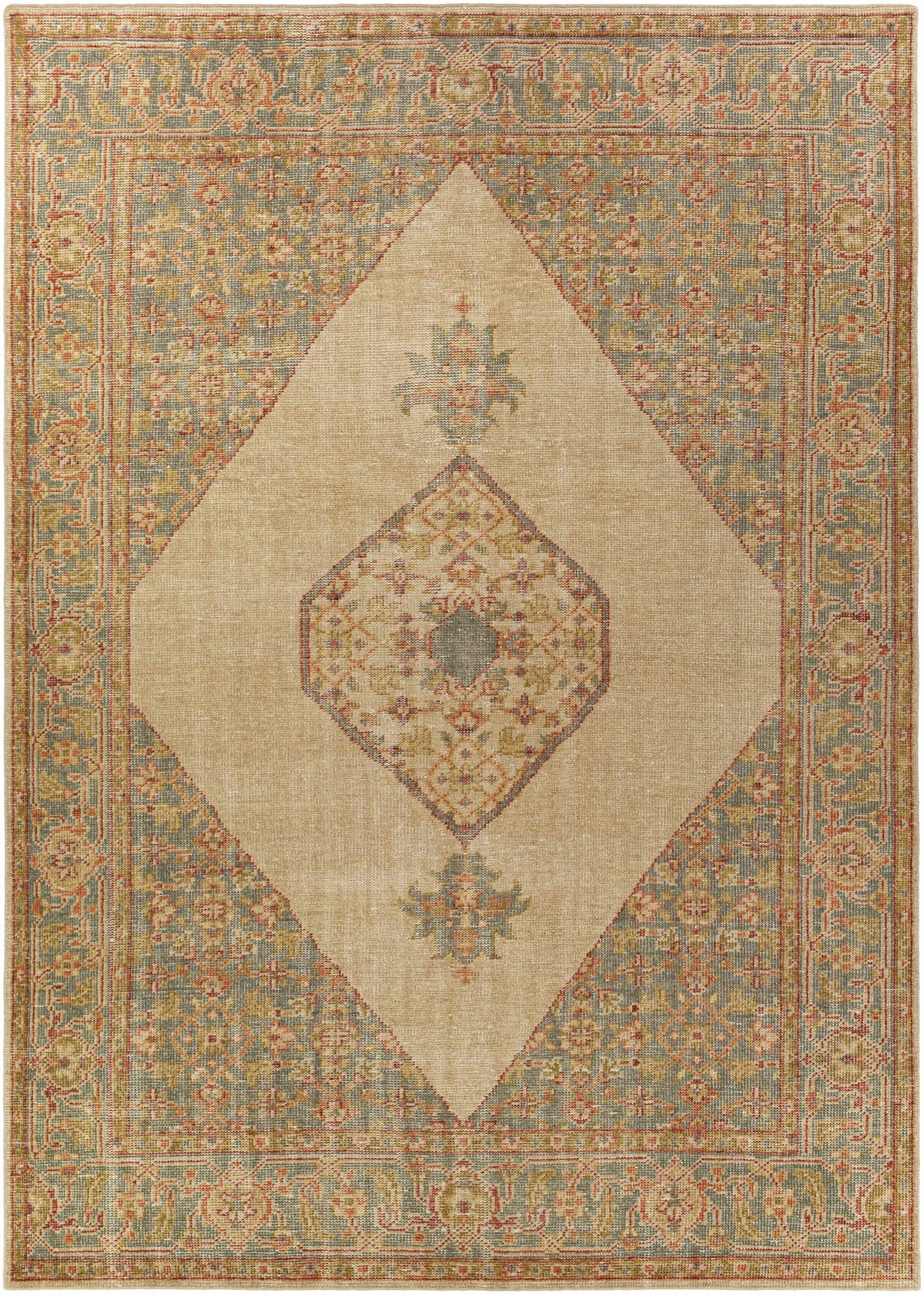 Dusty Sage Hand Knotted 100% Wool Traditional Rectangle Handmade rug, Indoor use only, no fringe, non-washable.