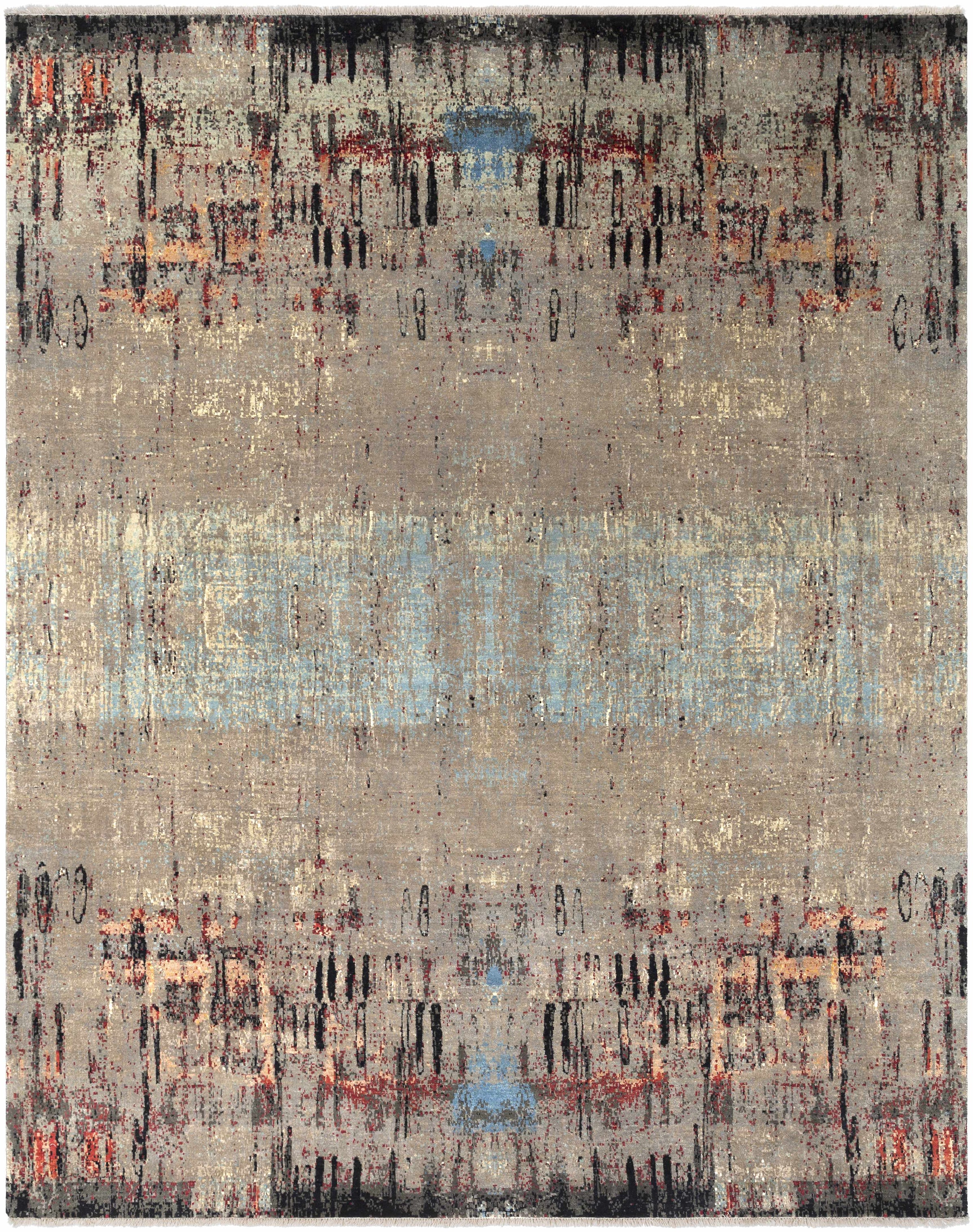Olive Hand Knotted 80% Wool, 20% Silk Modern Rectangle Handmade rug, Indoor use only, has fringe, non-washable.