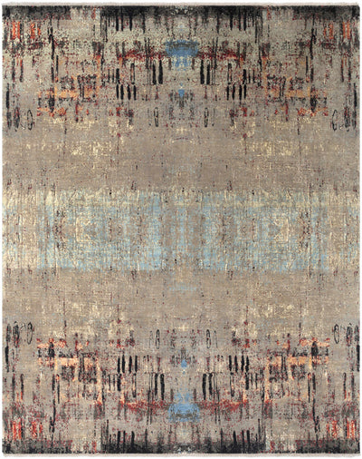 Olive Hand Knotted 80% Wool, 20% Silk Modern Rectangle Handmade rug, Indoor use only, has fringe, non-washable.