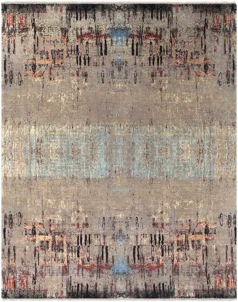 Olive Hand Knotted 80% Wool, 20% Silk Modern Rectangle Handmade rug, Indoor use only, has fringe, non-washable.