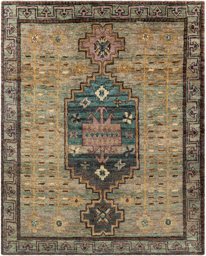 Medium Green Hand Knotted 100% Jute Global Rectangle Handmade rug, Indoor use only, no fringe, non-washable.