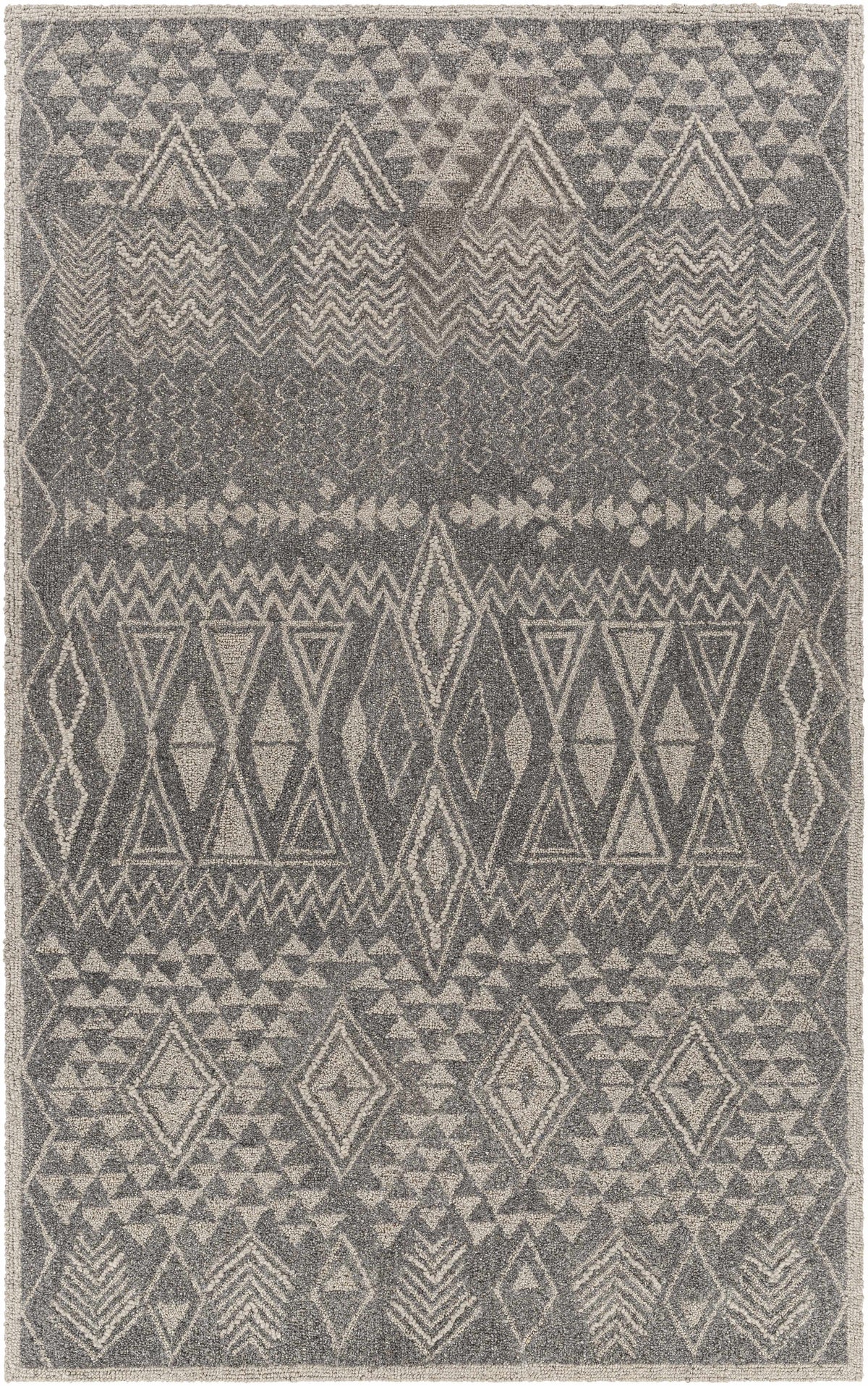 Charcoal Hand Tufted 100% Wool Global Rectangle Handmade rug, Indoor use only, no fringe, non-washable.