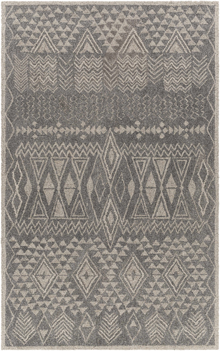 Charcoal Hand Tufted 100% Wool Global Rectangle Handmade rug, Indoor use only, no fringe, non-washable.