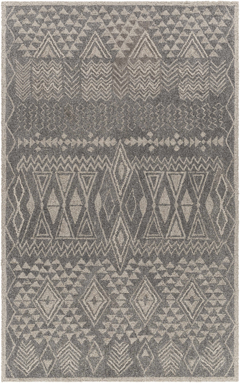 Charcoal Hand Tufted 100% Wool Global Rectangle Handmade rug, Indoor use only, no fringe, non-washable.