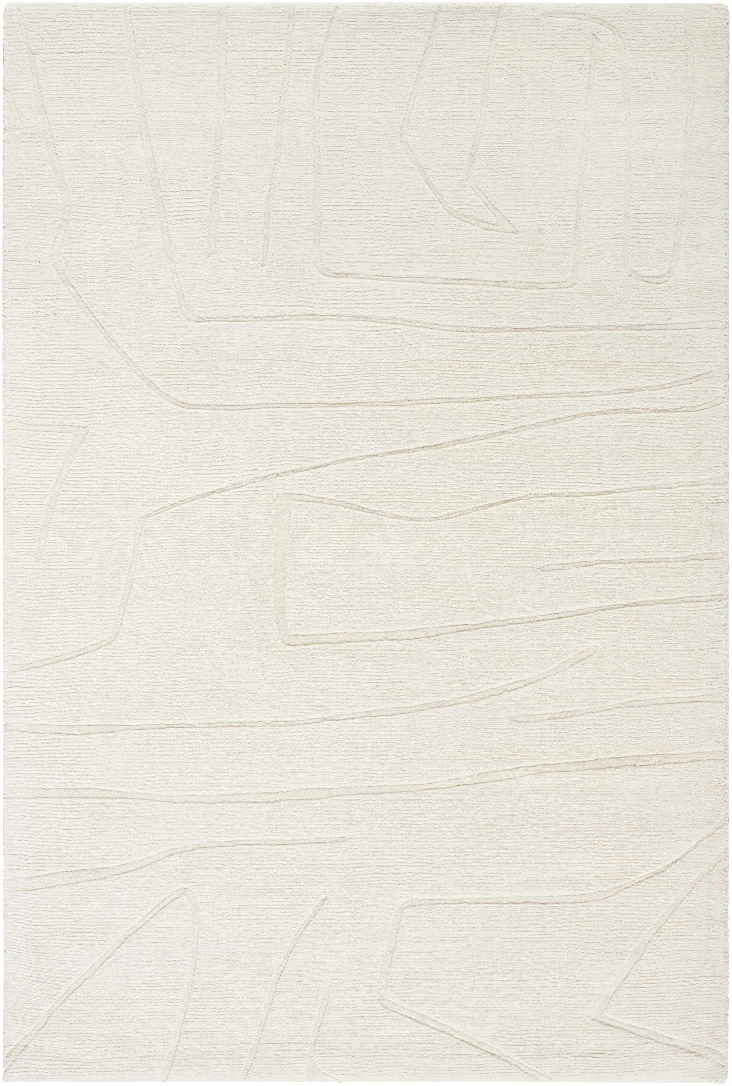 Ivory Hand Loomed 100% Wool Modern Rectangle Handmade rug, Indoor use only, no fringe, non-washable.