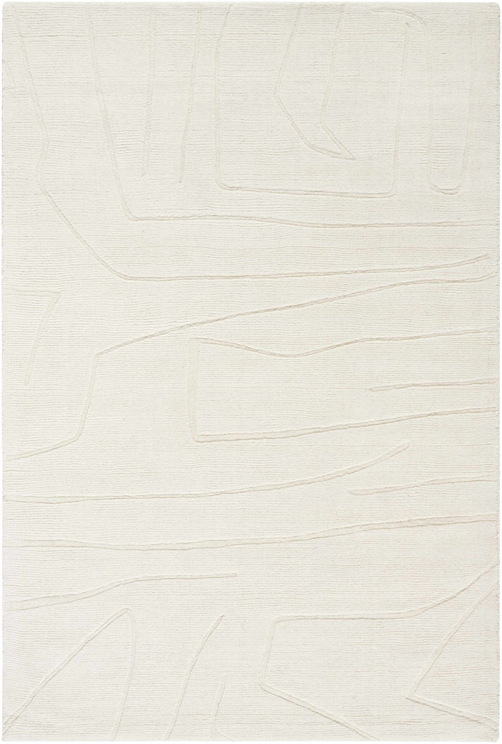 Ivory Hand Loomed 100% Wool Modern Rectangle Handmade rug, Indoor use only, no fringe, non-washable.