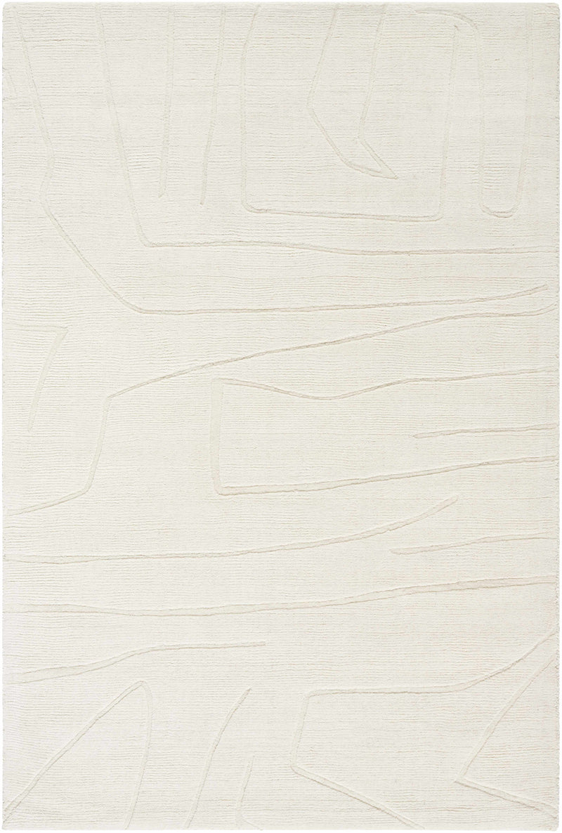 Ivory Hand Loomed 100% Wool Modern Rectangle Handmade rug, Indoor use only, no fringe, non-washable.