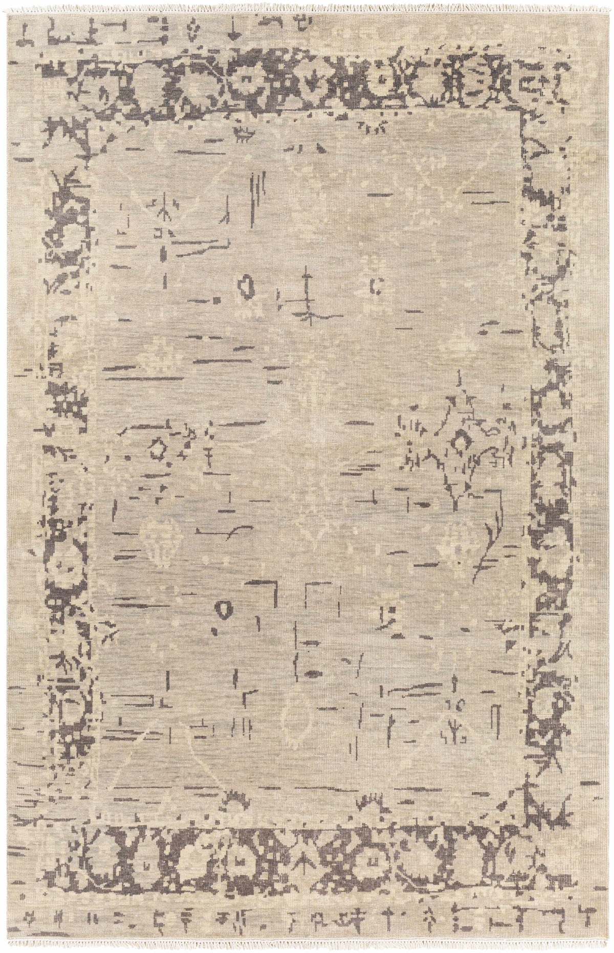 Medium Gray Hand Knotted 100% NZ Wool Traditional Rectangle Handmade rug, Indoor use only, has fringe, non-washable.