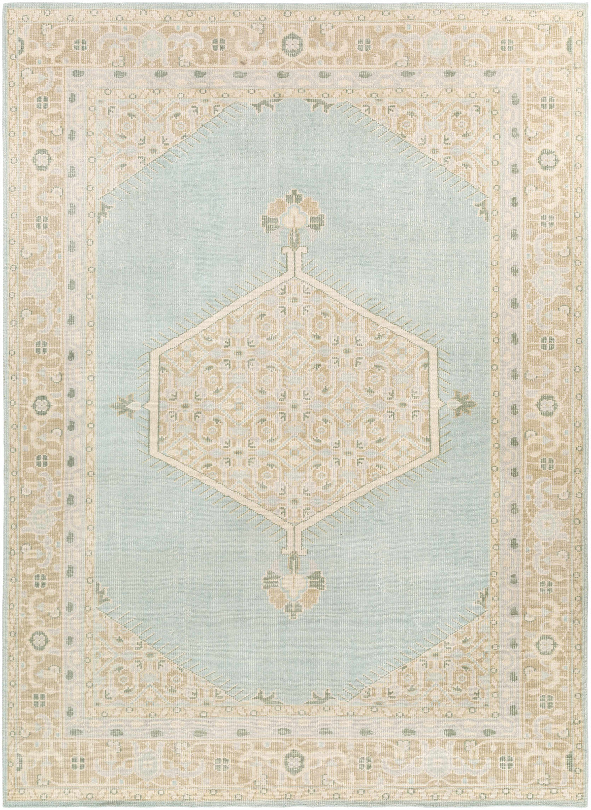 Light Sage Hand Knotted 100% NZ Wool Traditional Rectangle Handmade rug, Indoor use only, no fringe, non-washable.