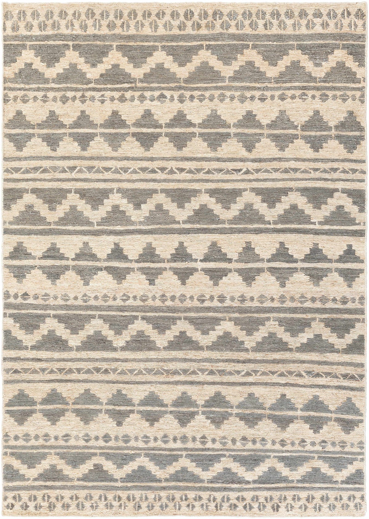 Charcoal Hand Woven 100% Jute Global Rectangle Handmade rug, Indoor use only, no fringe, non-washable.