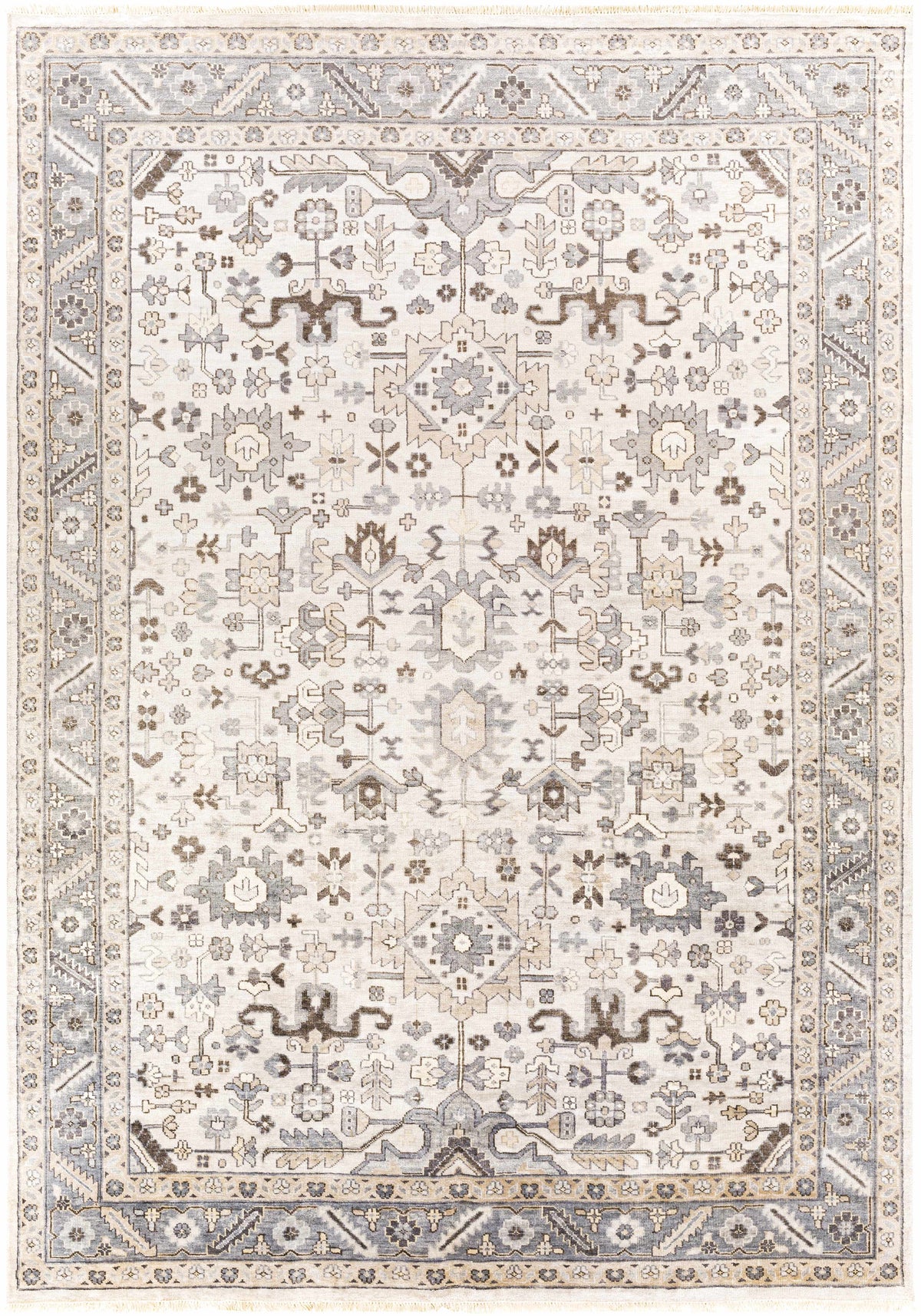 Light Gray Hand Knotted 100% Viscose Traditional Rectangle Handmade rug, Indoor use only, has fringe, non-washable.