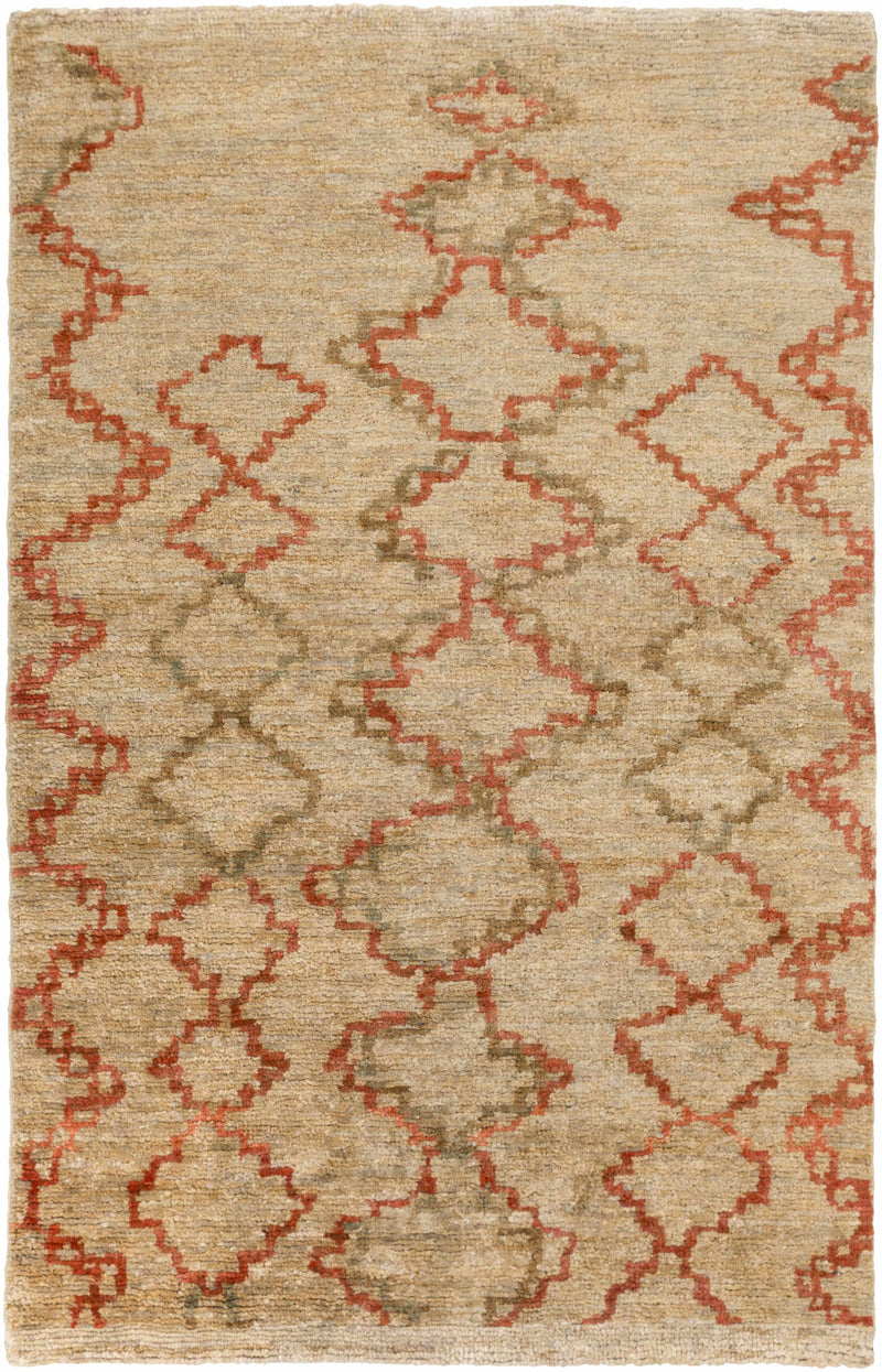 Red Hand Knotted 100% Jute Global Rectangle Handmade rug, Indoor use only, no fringe, non-washable.