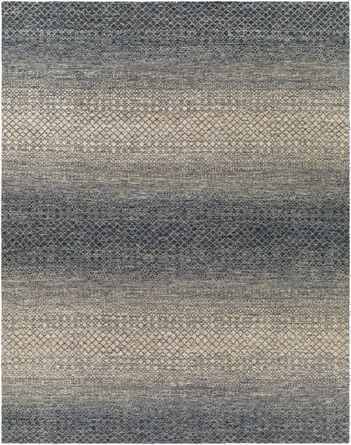 Dark Blue Hand Knotted 70% Wool, 30% Viscose Global Rectangle Handmade rug, Indoor use only, no fringe, non-washable.