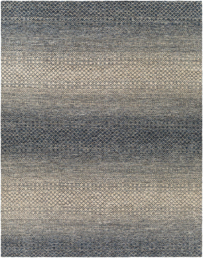 Dark Blue Hand Knotted 70% Wool, 30% Viscose Global Rectangle Handmade rug, Indoor use only, no fringe, non-washable.