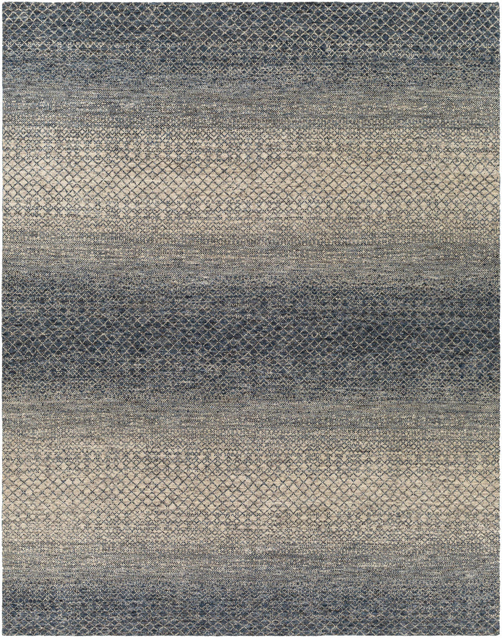 Dark Blue Hand Knotted 70% Wool, 30% Viscose Global Rectangle Handmade rug, Indoor use only, no fringe, non-washable.