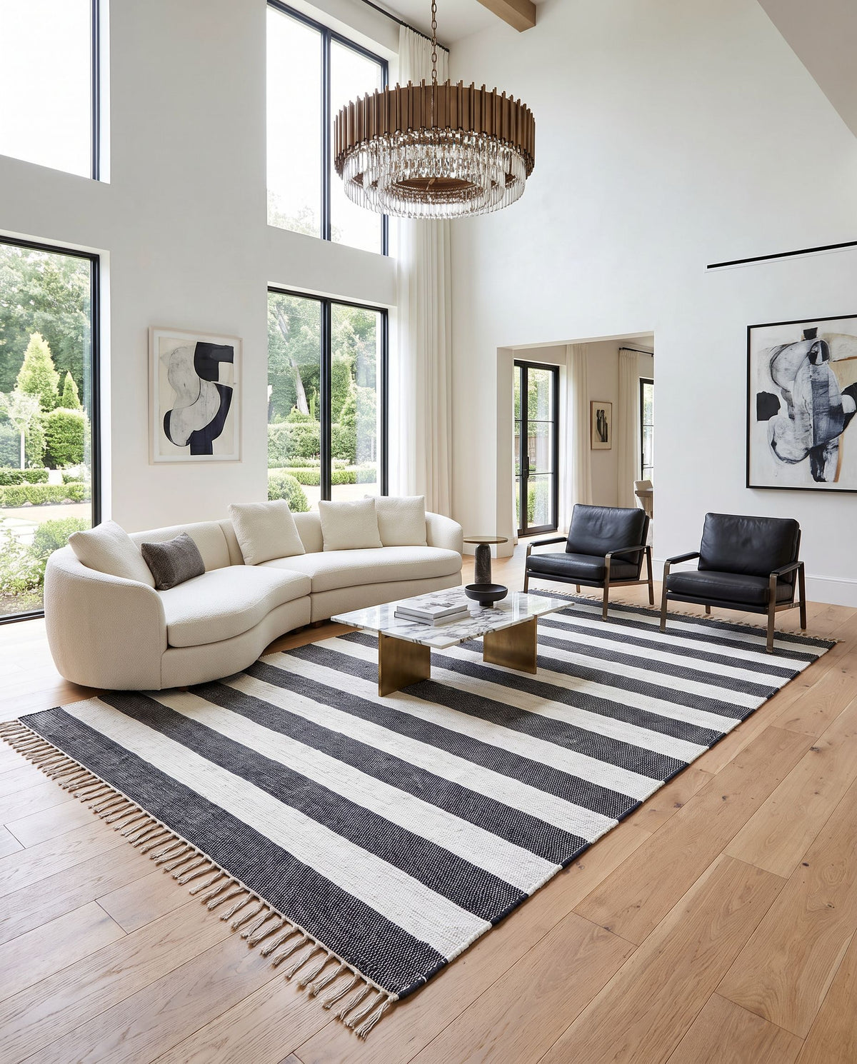 Cotone CTE-2301 Hand Woven Rug as the centerpiece of a bright luxury living room — a hand woven cottage area rug in white and navy tones