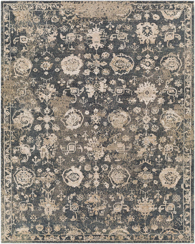 Charcoal Hand Knotted 70% Wool, 30% Viscose Traditional Rectangle Handmade rug, Indoor use only, no fringe, non-washable.