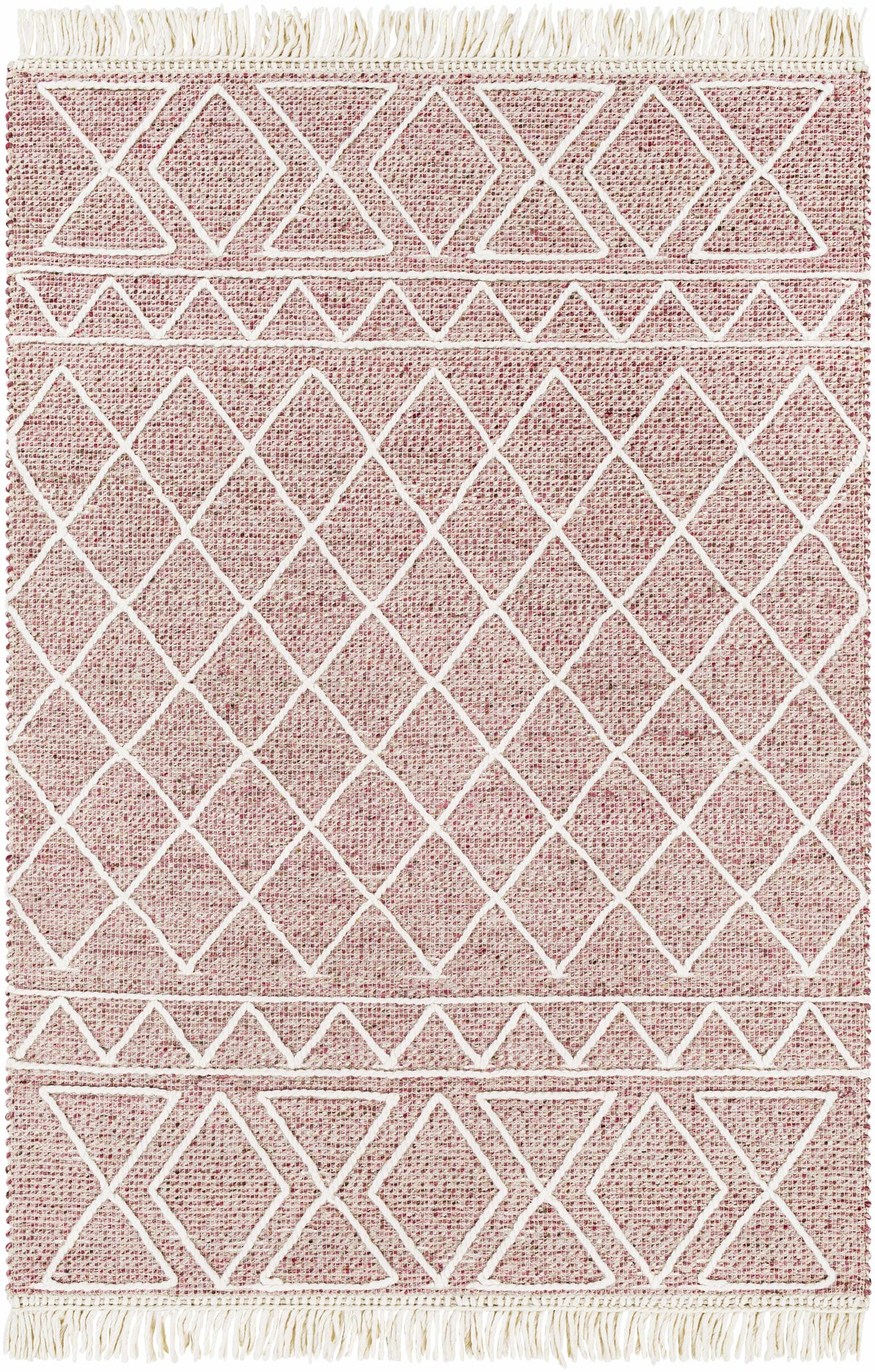Burgundy Hand Woven 70% Wool, 30% Polyester Global Rectangle Handmade rug, Indoor use only, has fringe, non-washable. runner also available