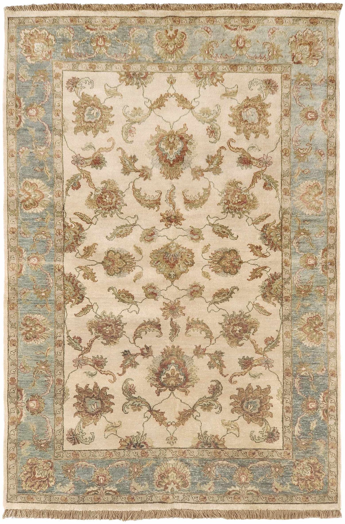 Light Beige Hand Knotted 100% NZ Wool Traditional Rectangle Handmade rug, Indoor use only, no fringe, non-washable.