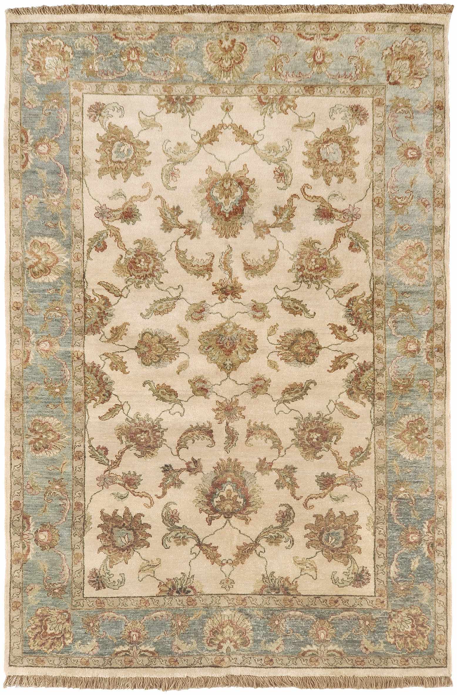Light Beige Hand Knotted 100% NZ Wool Traditional Rectangle Handmade rug, Indoor use only, no fringe, non-washable.