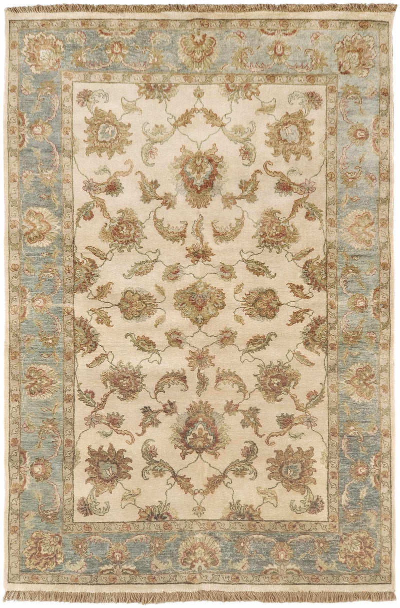 Light Beige Hand Knotted 100% NZ Wool Traditional Rectangle Handmade rug, Indoor use only, no fringe, non-washable.