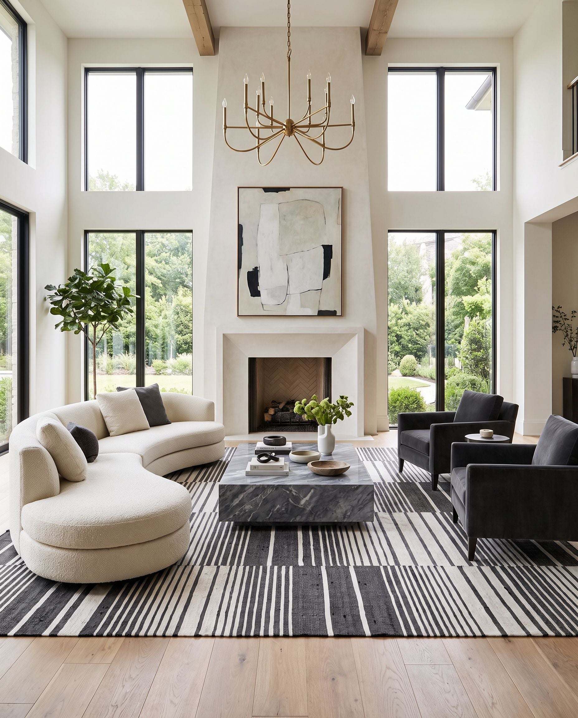 Diane DAI-2306 Hand Woven Rug as the centerpiece of a bright luxury living room — a hand woven cottage area rug in cream and black tones