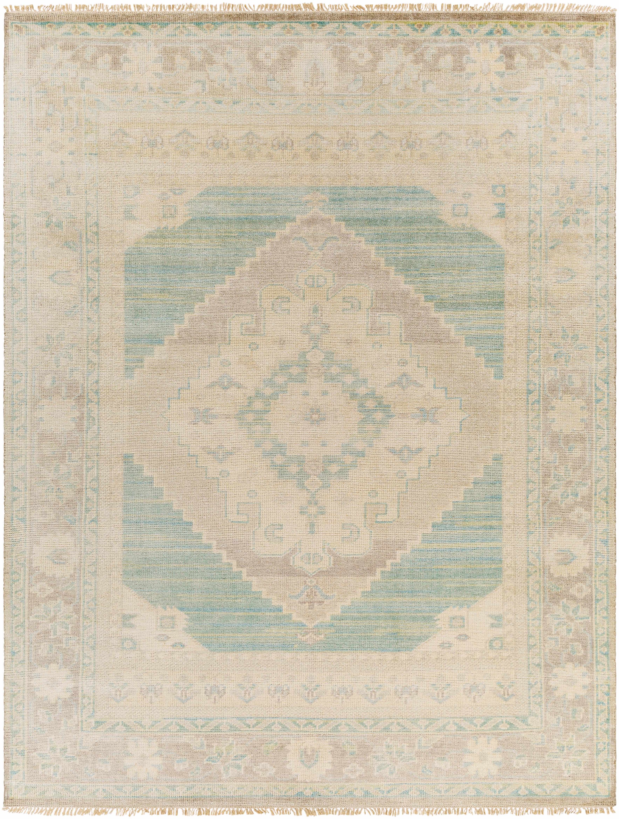 Beige Hand Knotted 70% Wool, 30% Viscose Traditional Rectangle Handmade rug, Indoor use only, has fringe, non-washable.