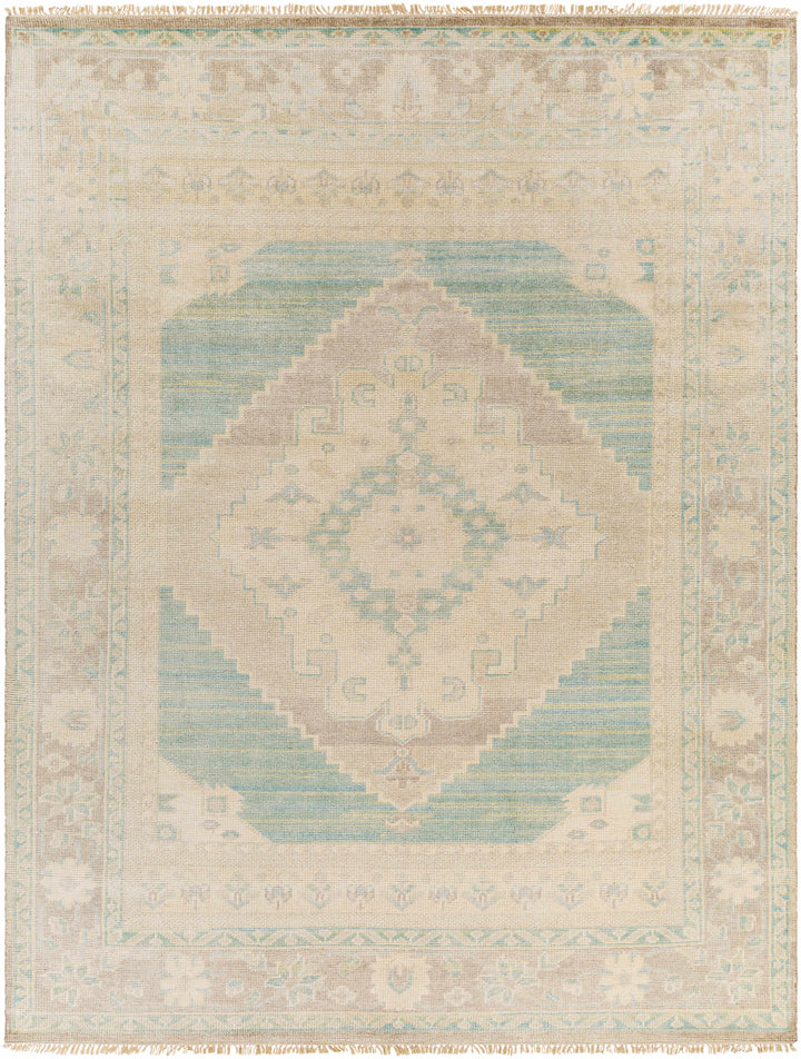 Beige Hand Knotted 70% Wool, 30% Viscose Traditional Rectangle Handmade rug, Indoor use only, has fringe, non-washable.