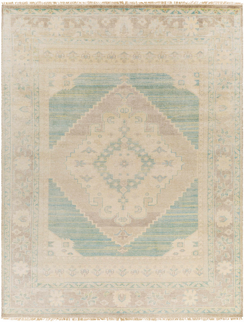 Beige Hand Knotted 70% Wool, 30% Viscose Traditional Rectangle Handmade rug, Indoor use only, has fringe, non-washable.